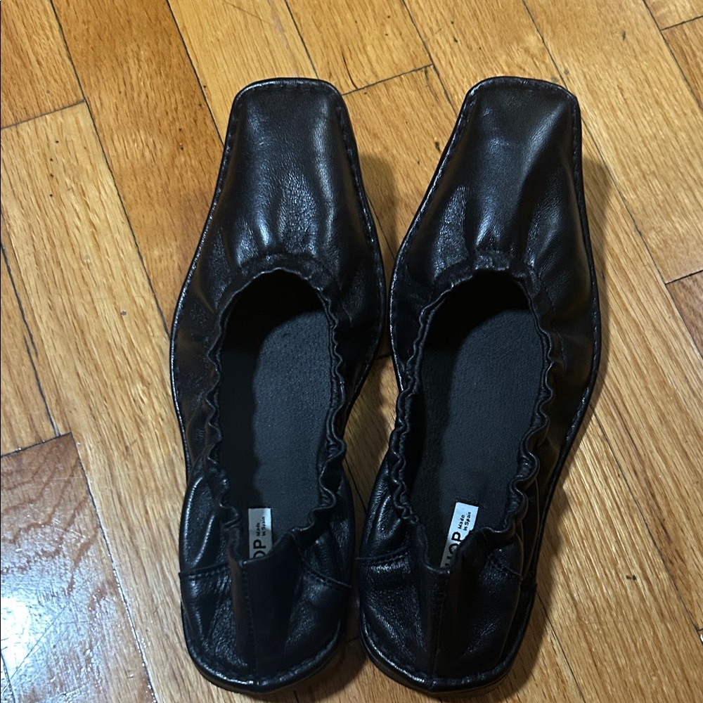Topshop Black Leather Square-Toe Ballet Flats